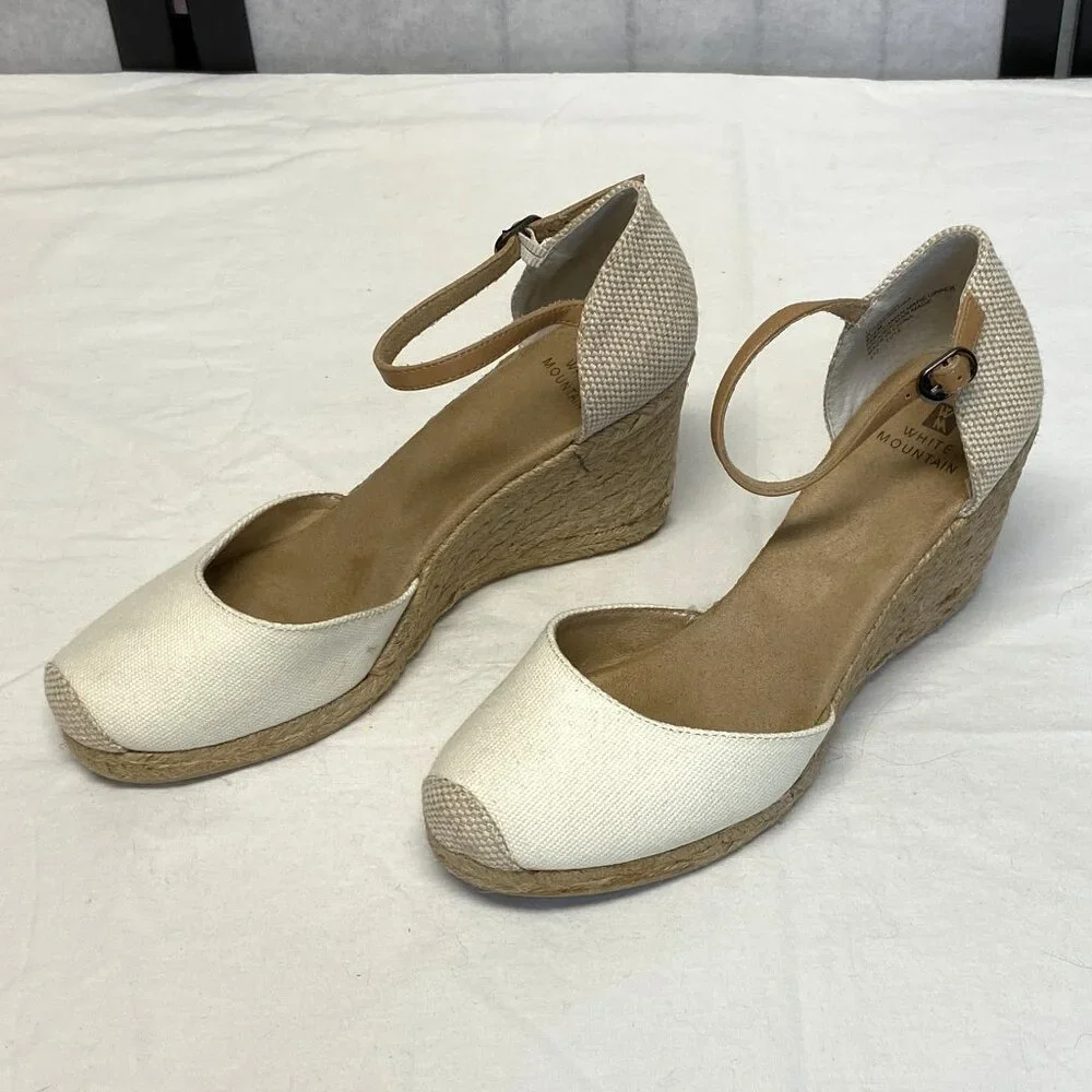 White Mountain Mamba Espadrilles Neutral Rope Wedge Heels Ankle Strap 9.5 NIB